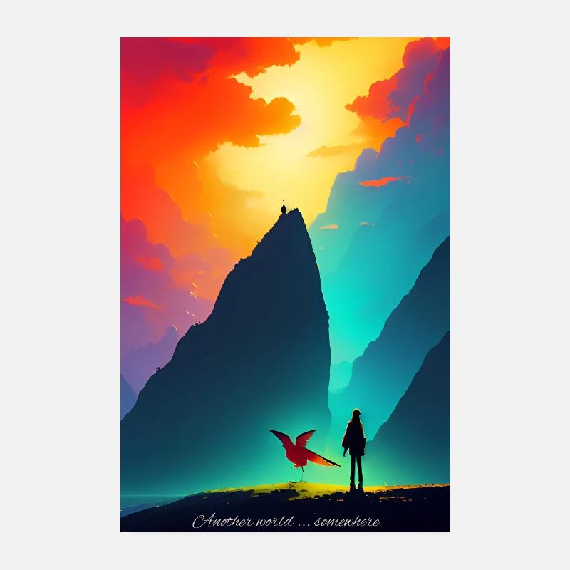 Colorful poster, "Another World, somewhere", Anime Poster 8" x 12" (20x30 cm)