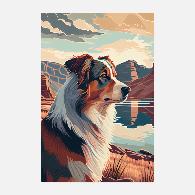 Australian Shepherd Colorful Aussie Poster 20x30 cm