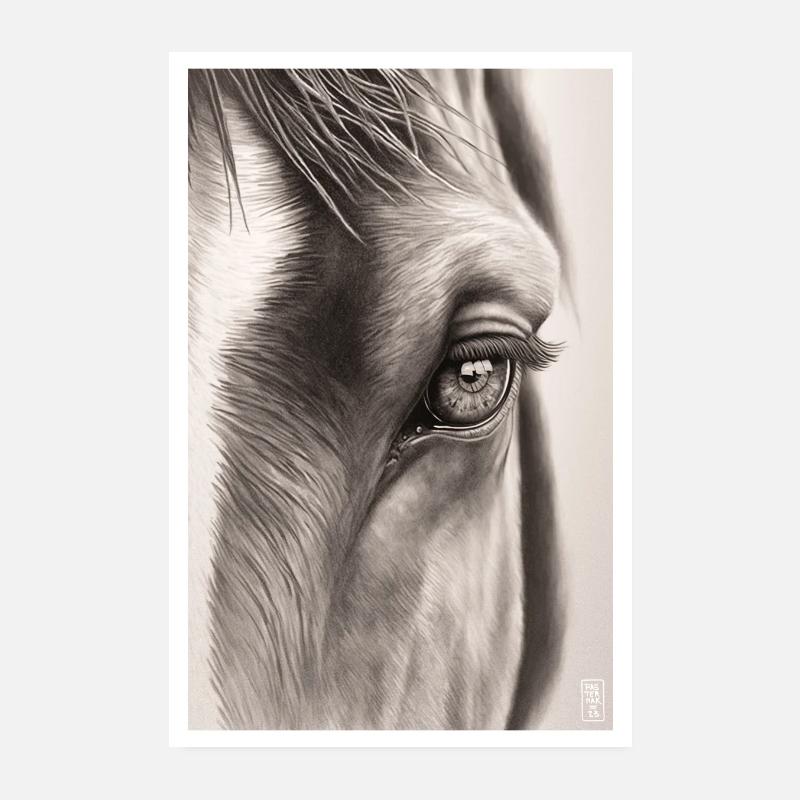 Décoration murale - Dessin au crayon D'un cheval Poster 20 x 30 cm