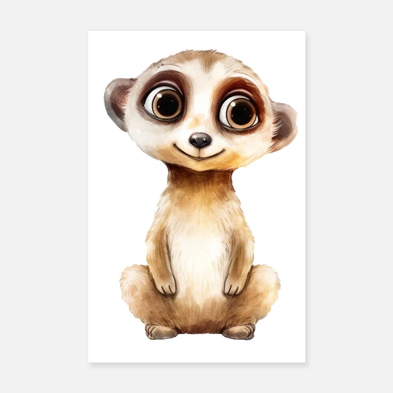 Erdmännchen Zeichnung Aquarell - Poster 20x30 cm - Weiß