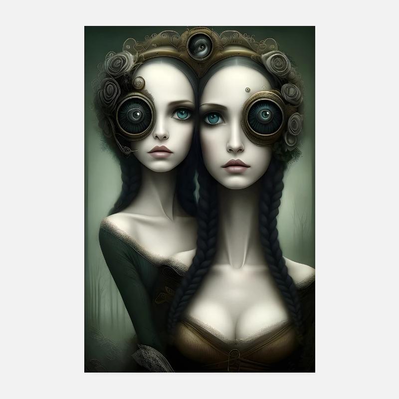 Gothic Steampunk surreal Zwillinge Poster 20x30 cm