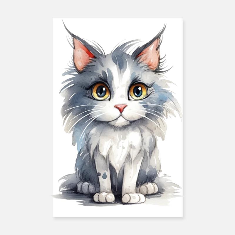 Aquarelles de chat des forêts norvégiennes Poster 20 x 30 cm