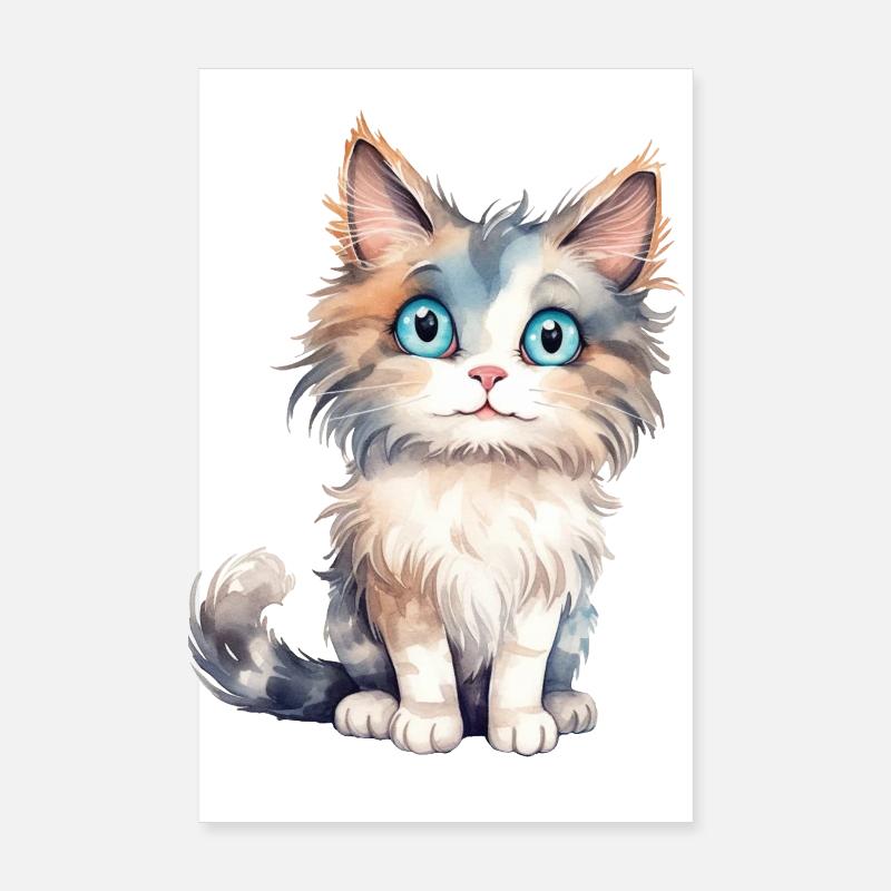 Aquarelles de chat des forêts norvégiennes Poster 20 x 30 cm