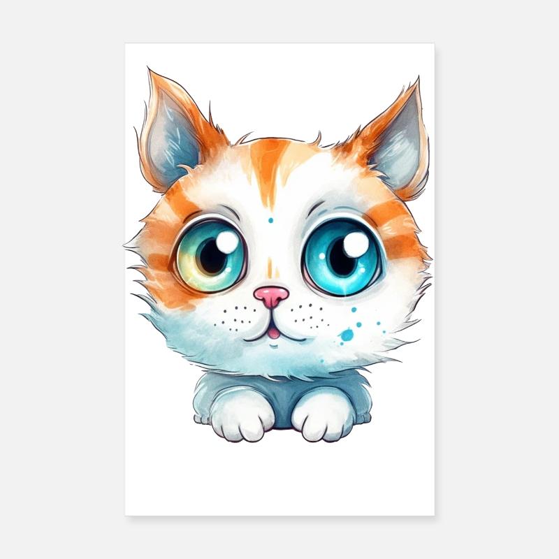 Katze Wasserfarben Zeichnung Poster 20x30 cm
