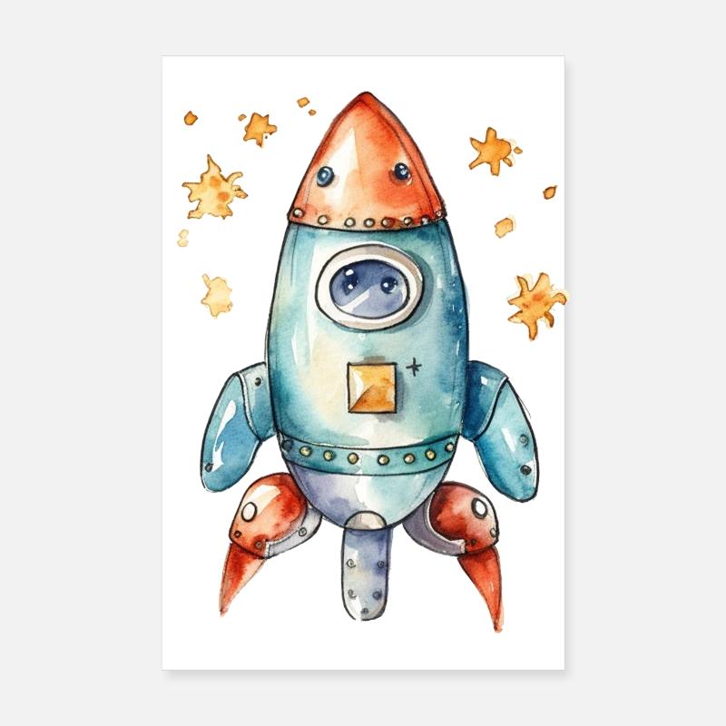 Rocket Watercolors Drawing Poster 8" x 12" (20x30 cm)