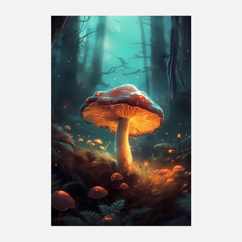 Pilz Pilze Funghi Champignon Glowing Poster 20x30 cm