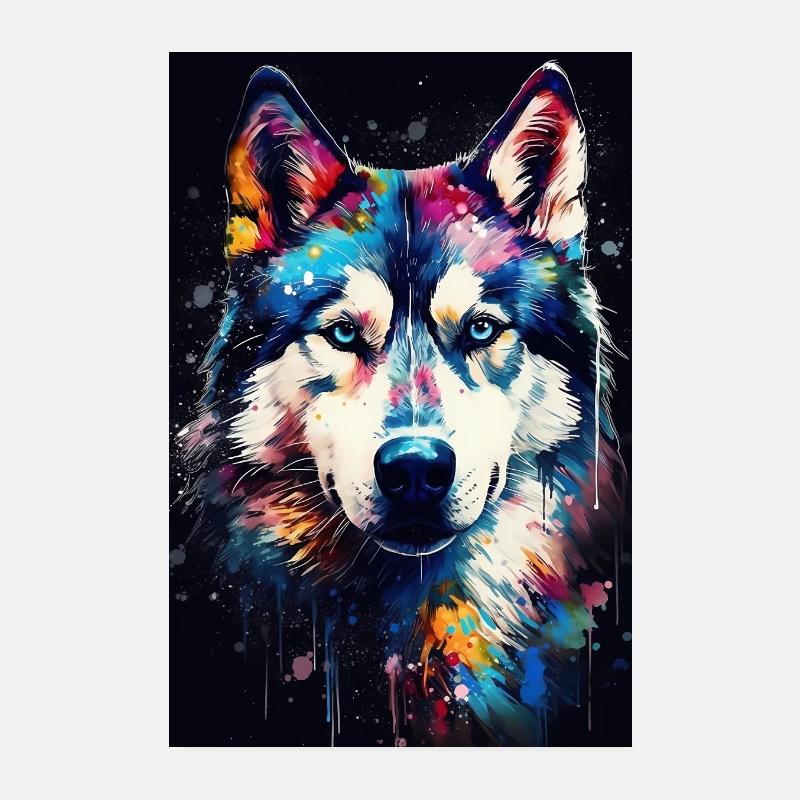 Chien Husky sibérien coloré Poster 20 x 30 cm