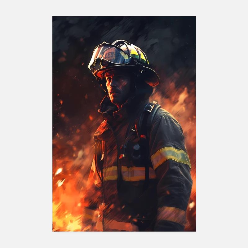 Firefighter Fire Poster 8" x 12" (20x30 cm)