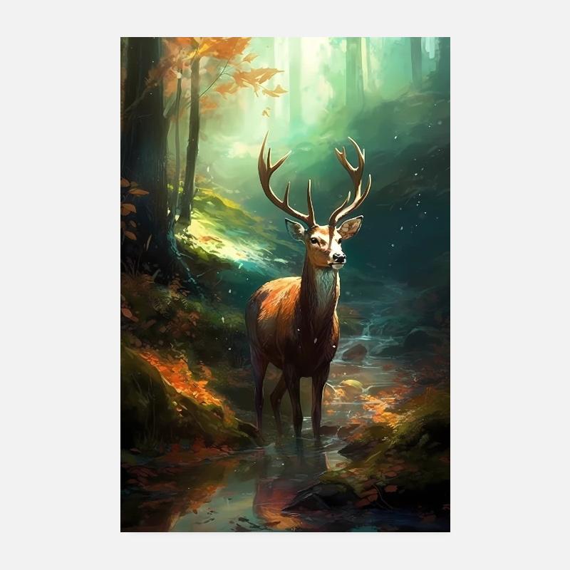 Reh Hirsch Jäger Tier Forest - Poster 20x30 cm - Weiß