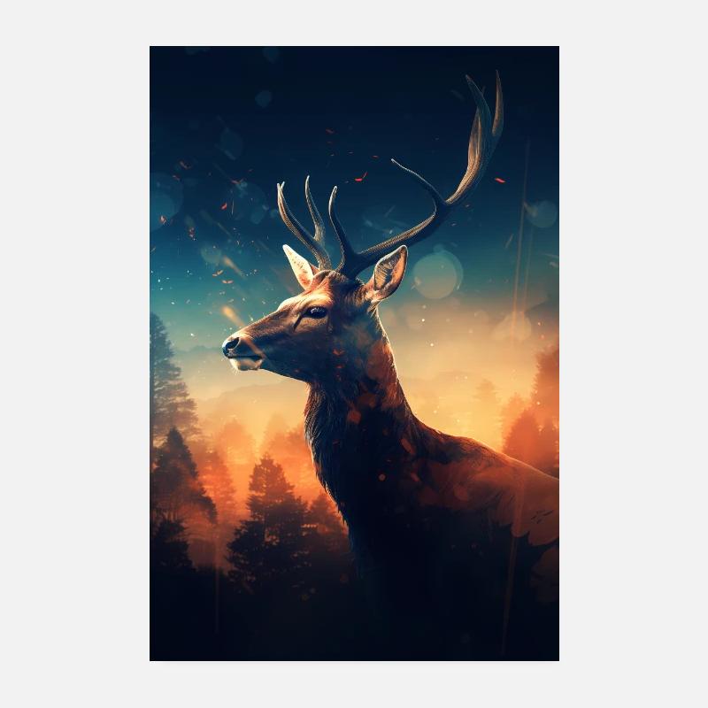 Reh Hirsch Jäger Tier Sunset Poster 8" x 12" (20x30 cm)