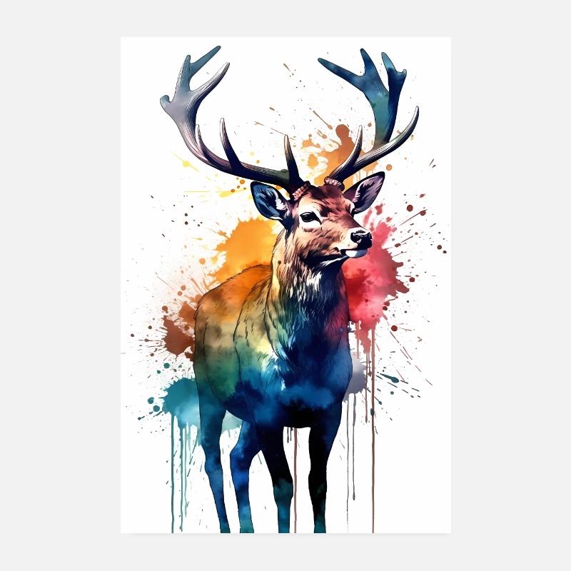Reh Hirsch Jäger Tier Deers - Poster 20x30 cm - Weiß
