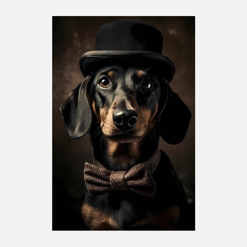 Dackel Hund Hat - Poster 20x30 cm - Weiß