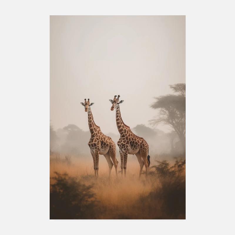 Girafes dans la savane - Poster 20 x 30 cm - blanc