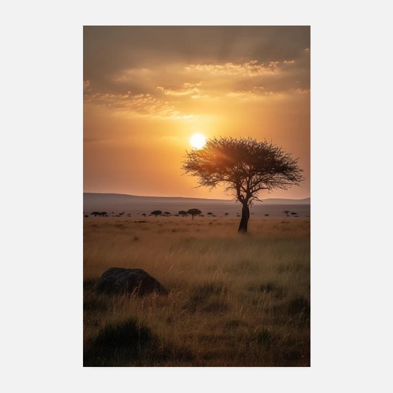 Coucher de soleil dans la savane Poster 20 x 30 cm