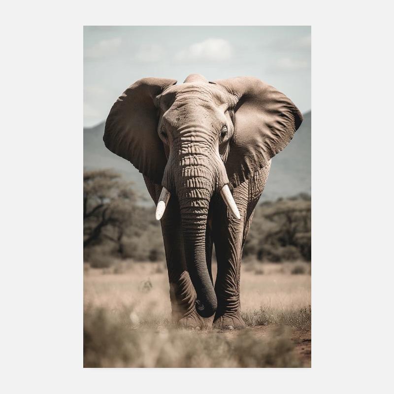 Éléphant dans la savane - Poster 20 x 30 cm - blanc