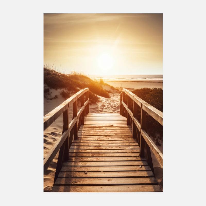 Wooden bridge on the sandy beach Poster 8" x 12" (20x30 cm)
