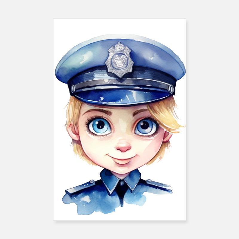 Dessin d’aquarelles de policière Poster 20 x 30 cm