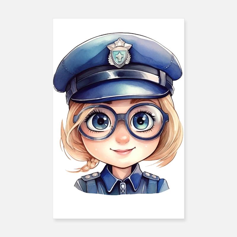 Policewoman Watercolors Drawing Poster 8" x 12" (20x30 cm)