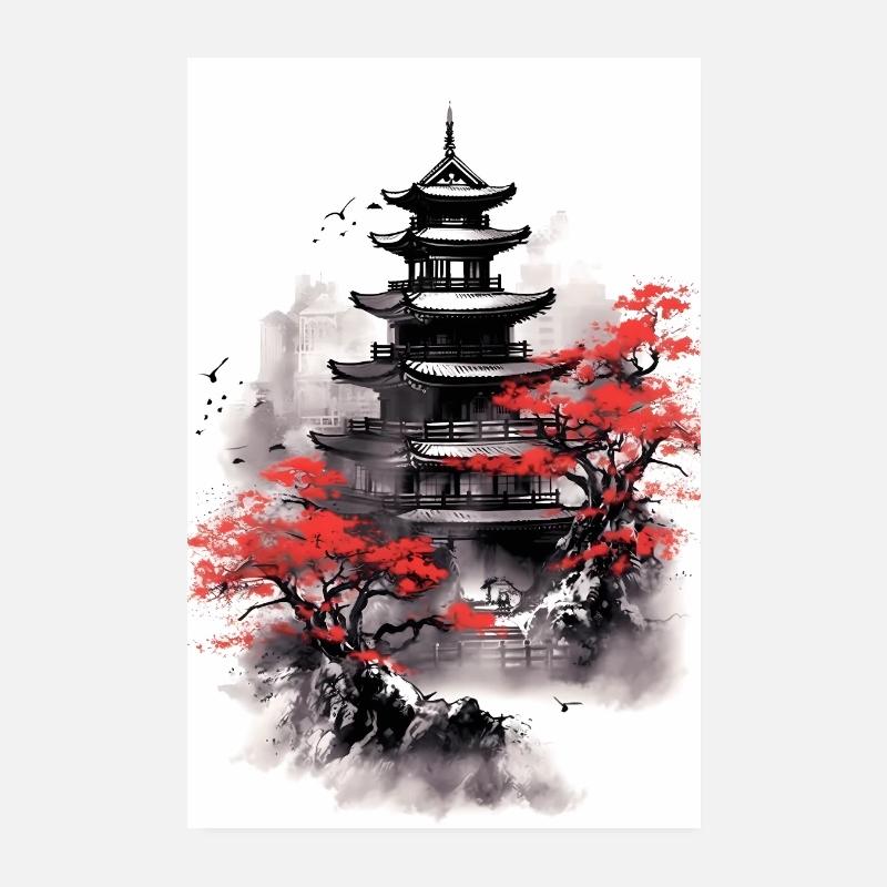 Japan Samurai Warrior Building Poster 8" x 12" (20x30 cm)
