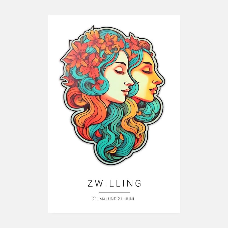 Farbige Zwilling Illustration Sternzeichen Poster Poster 20x30 cm