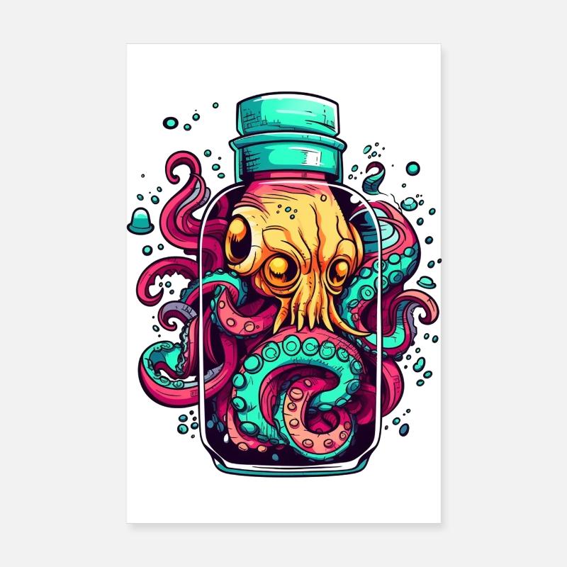 Dessin de tatouage de pieuvre Poster 20 x 30 cm
