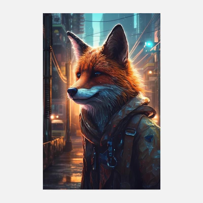 Fox Fox Animal Futuristic Poster 8" x 12" (20x30 cm)