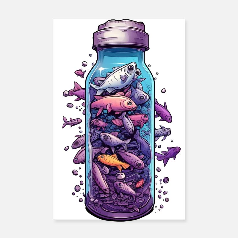 Dessin de bouteille de poisson Poster 20 x 30 cm