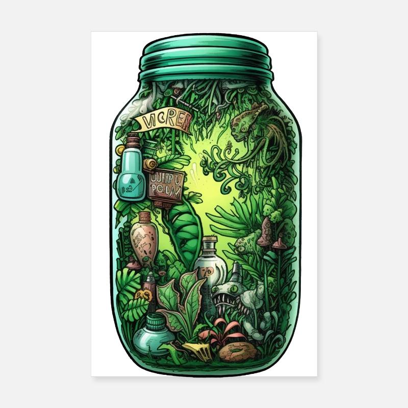Dschungel Flasche Zeichnung Poster 20x30 cm