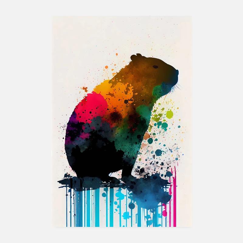 Capybara Colorful - Poster 20x30 cm - Weiß