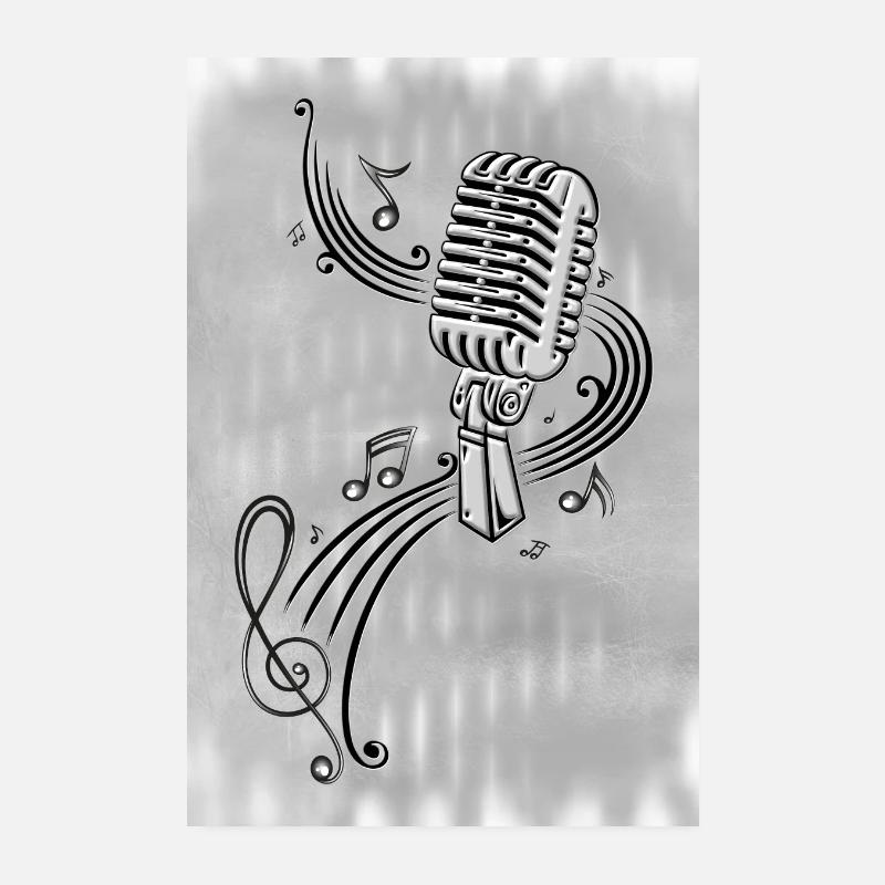 Retro Mikrofon mit Musiknoten Microphon Silber Poster 20x30 cm