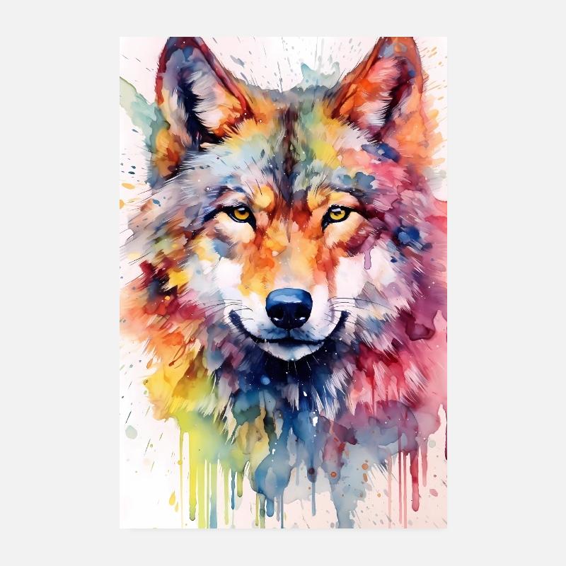 Wolf Wolves Animal Howl Aquarelle Poster 20 x 30 cm