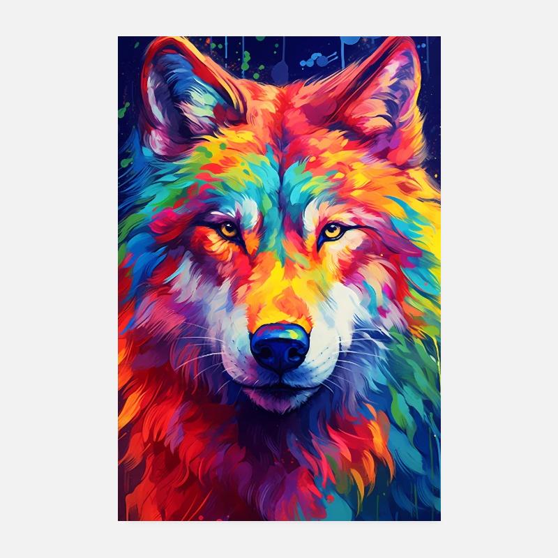 Wolf Wölfe Tier Jaulen Colorful Poster 20x30 cm