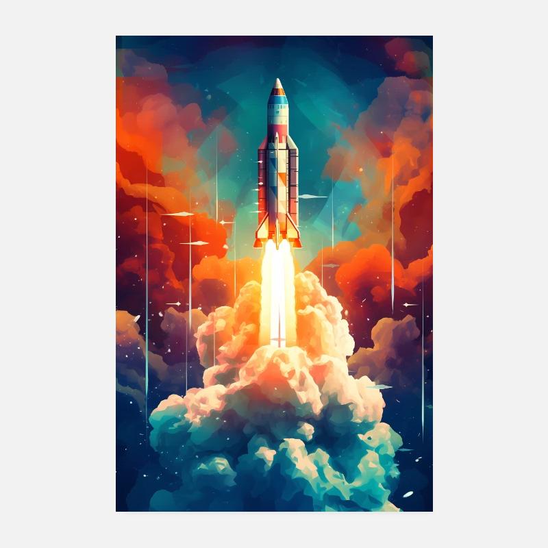 Fusée Astronautes Espace Espace Fumée Poster 20 x 30 cm