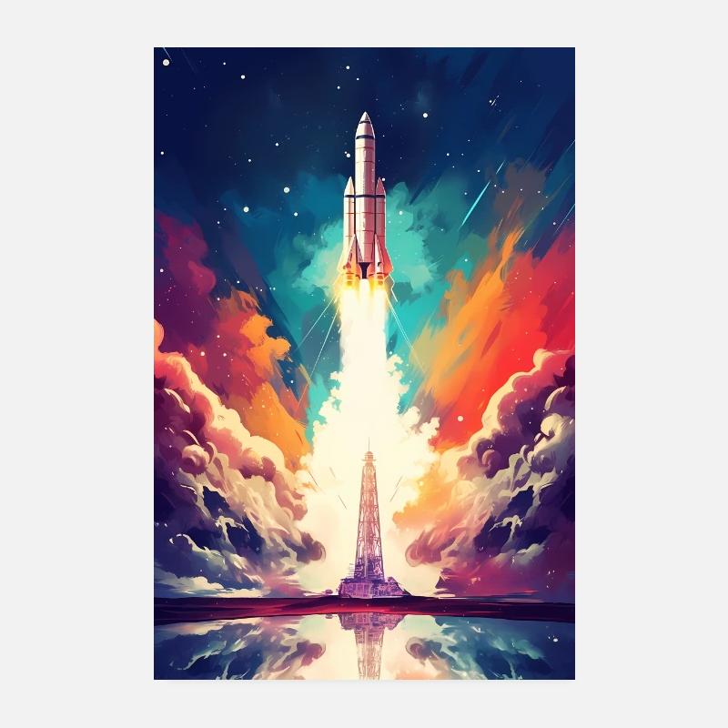 Rocket Rocket Astronauts Space Space Color Poster 20 x 30 cm