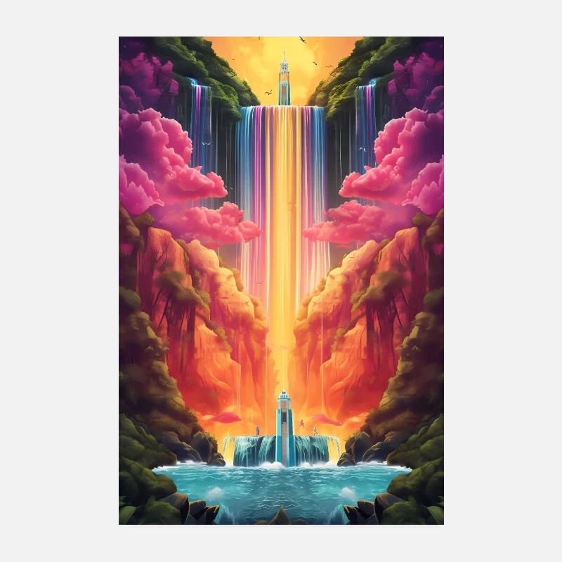 Schillernde Kaskade: Farbenfroher Wasserfall Poster 20x30 cm