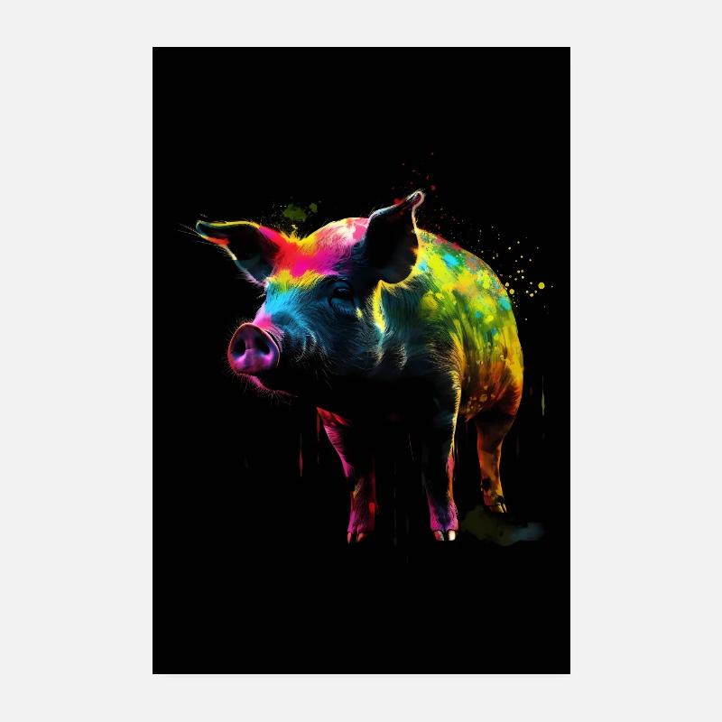 Cochon Noir coloré Poster 20 x 30 cm