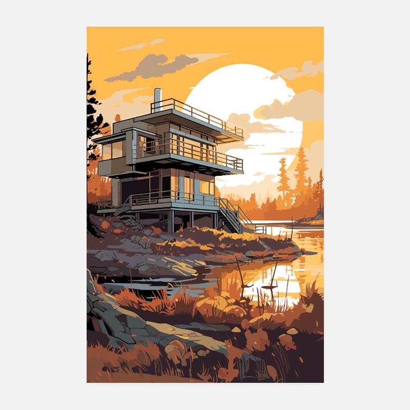 Maison au bord du lac Poster 20 x 30 cm