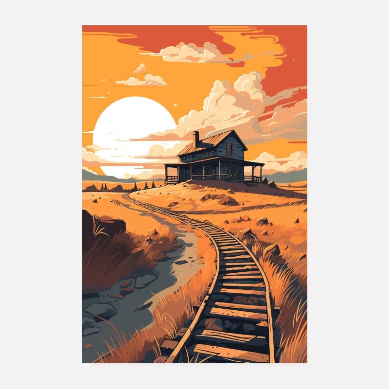 Tracks Sunset Desert Poster 8" x 12" (20x30 cm)