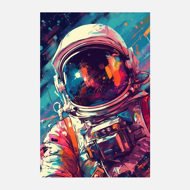 Astronaute Space Cosmonaut Rocket Colorful Poster 20 x 30 cm