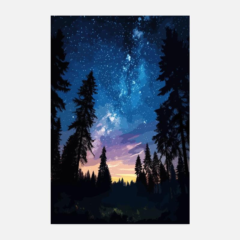 Nachthimmel Wald - Poster 20x30 cm - Weiß