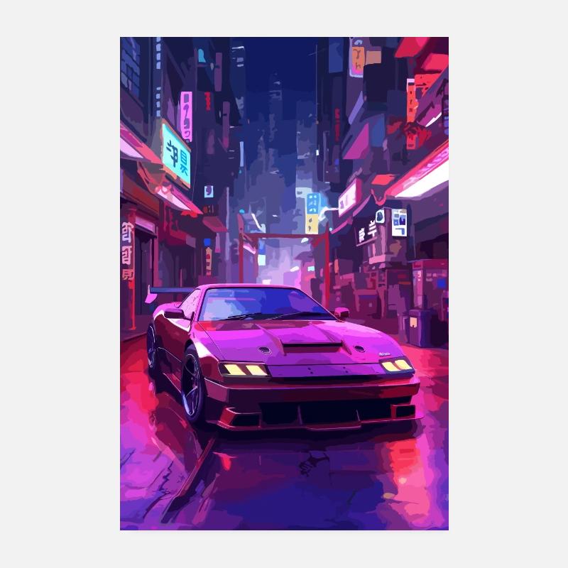 Auto Neon Stadt Poster 20x30 cm