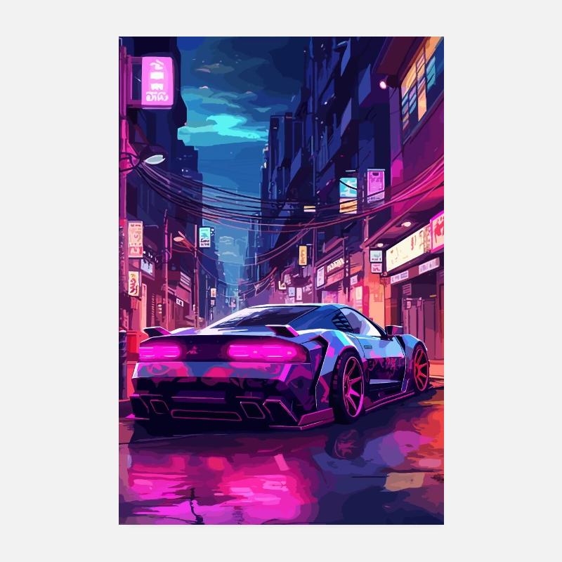 Auto Neon Stadt Poster 20x30 cm