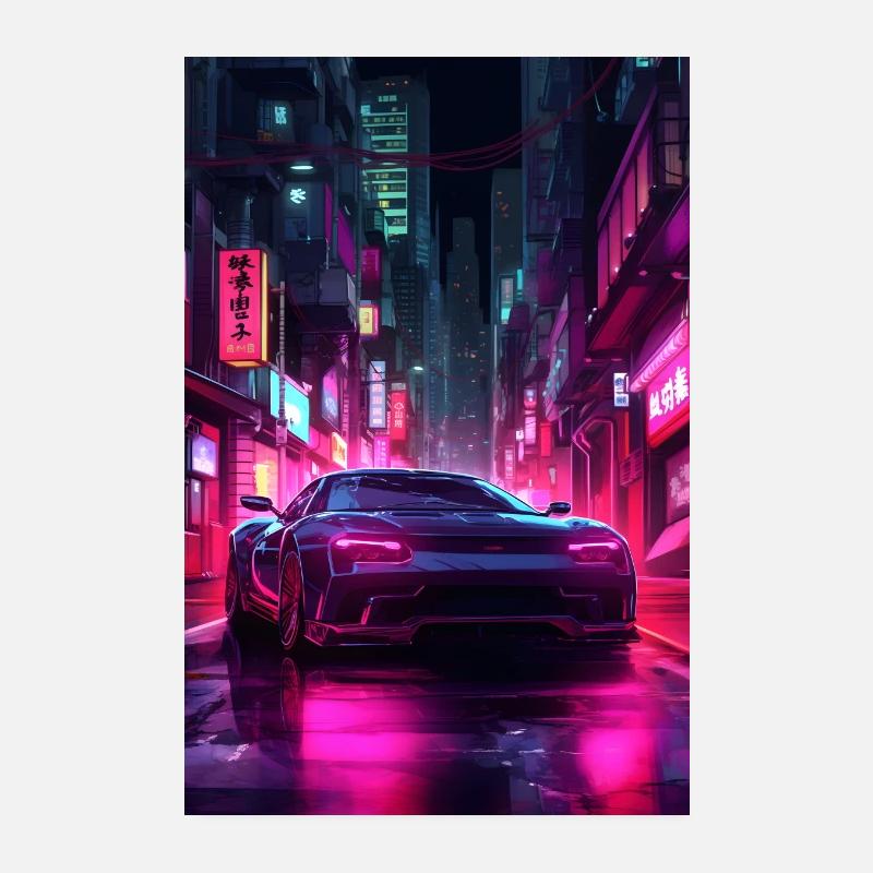 Auto Neon Stadt Poster 20x30 cm