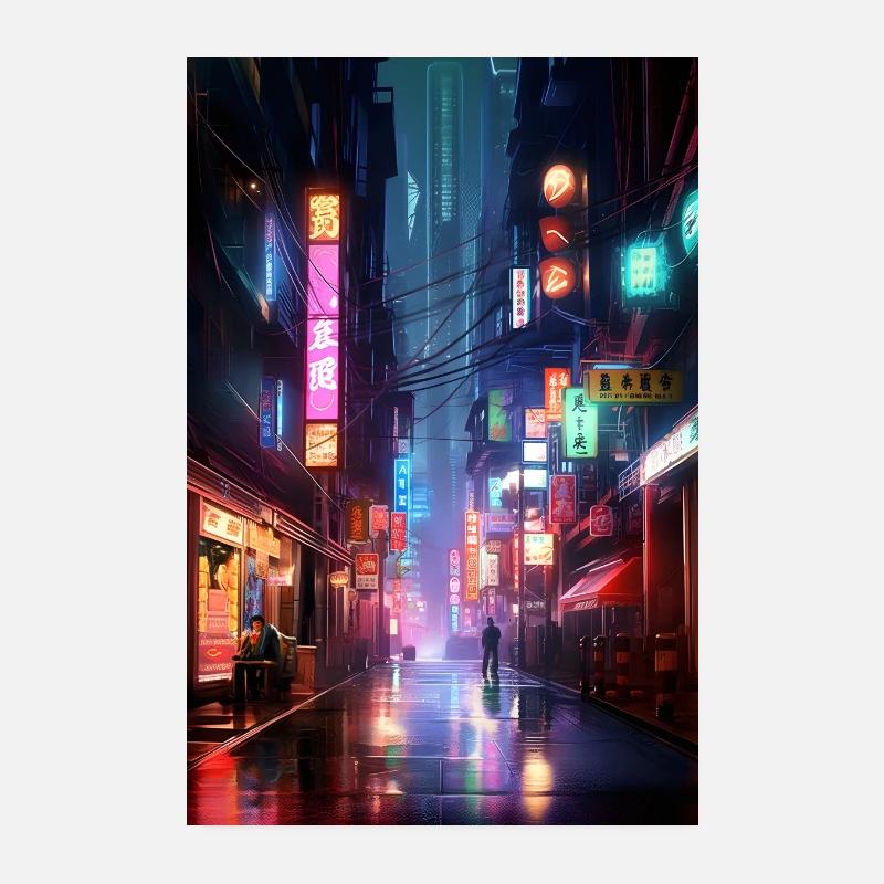 Straße Neon Stadt Poster 20x30 cm