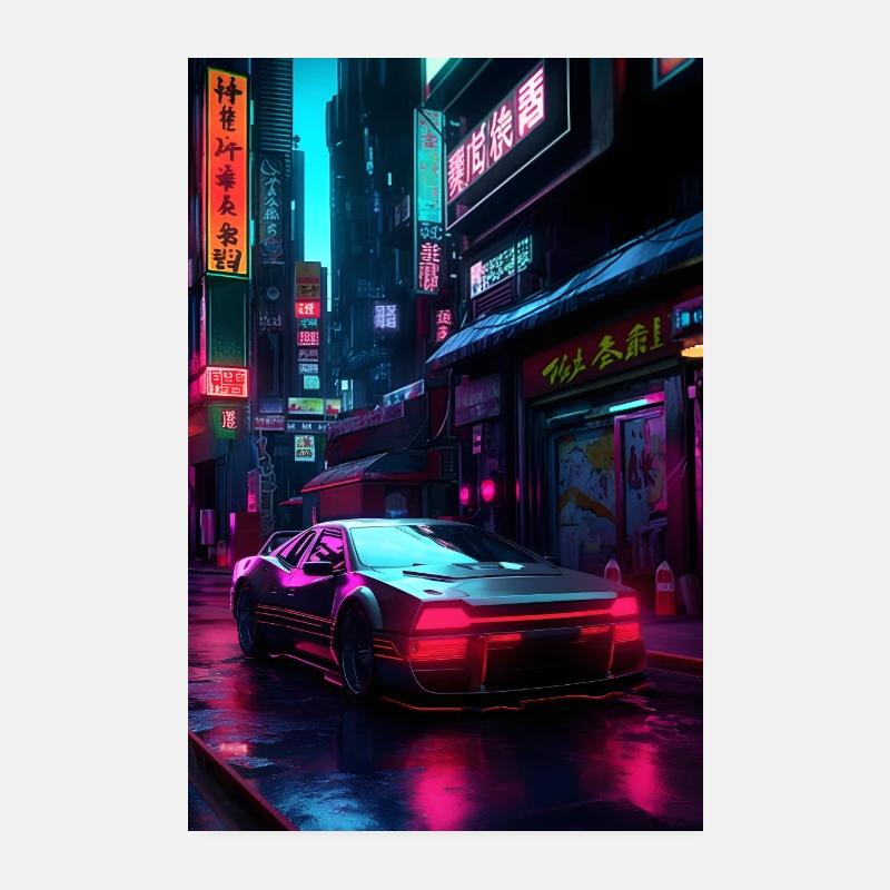 Auto Neon Stadt Poster 20x30 cm