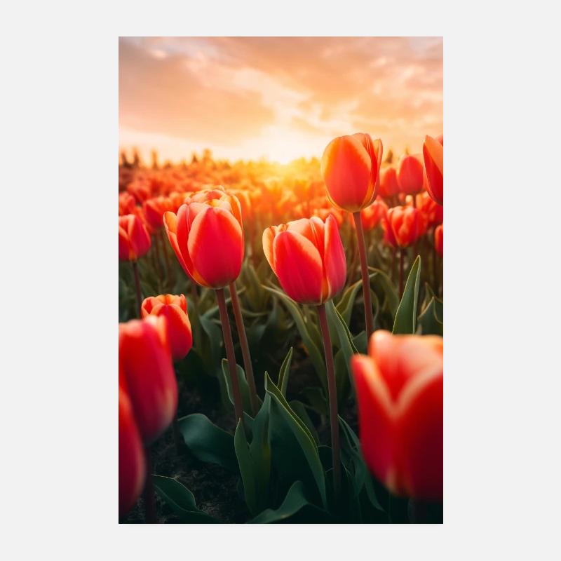 Tulip Field in Sunset V3 Poster 8" x 12" (20x30 cm)