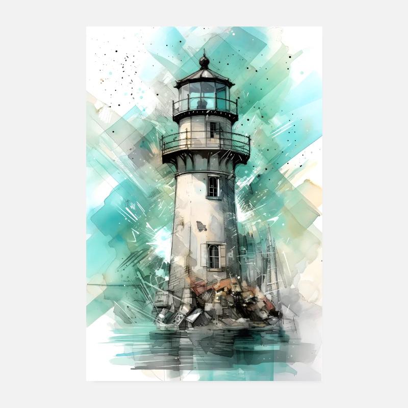 Leuchtturm Modern - Poster 20x30 cm - Weiß