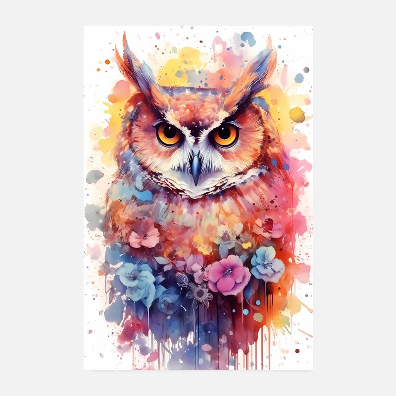 Eule Vogel Tier Eulen Watercolor Poster 20x30 cm