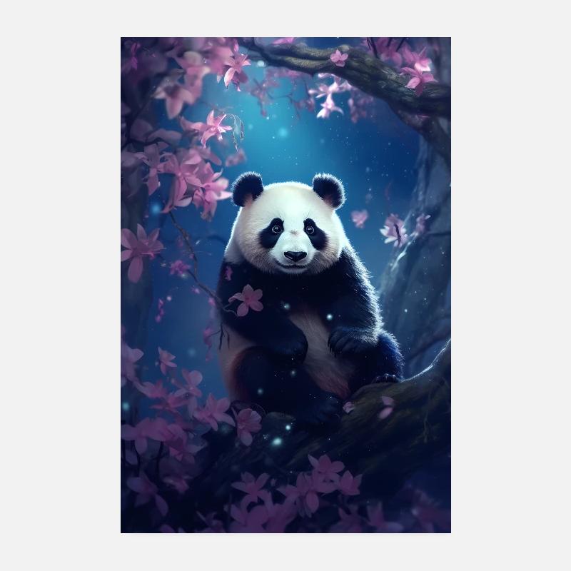 Panda Bear Panda Animal Pandas Cherry Tree Poster 8" x 12" (20x30 cm)