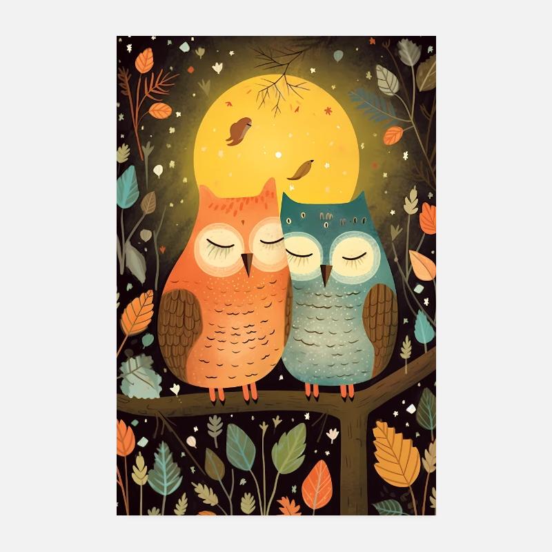 Eule Vogel Tier Eulen Moon Poster 20x30 cm